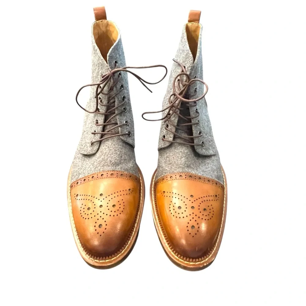 Moretti Stance Lace Up Cap Toe Boots‎ Size 13 Hand Burnished Leather Wool Upper